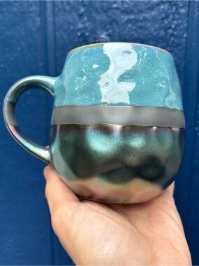 La Rochelle Ceramic Mug in Blue, Matte Black and Iridescent Purple-Green